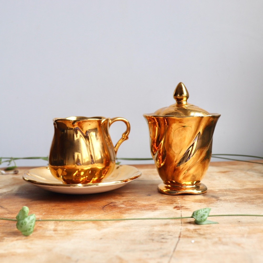 Royal Winton Gimwades England Gold Creamer and Sugar Dish Set
